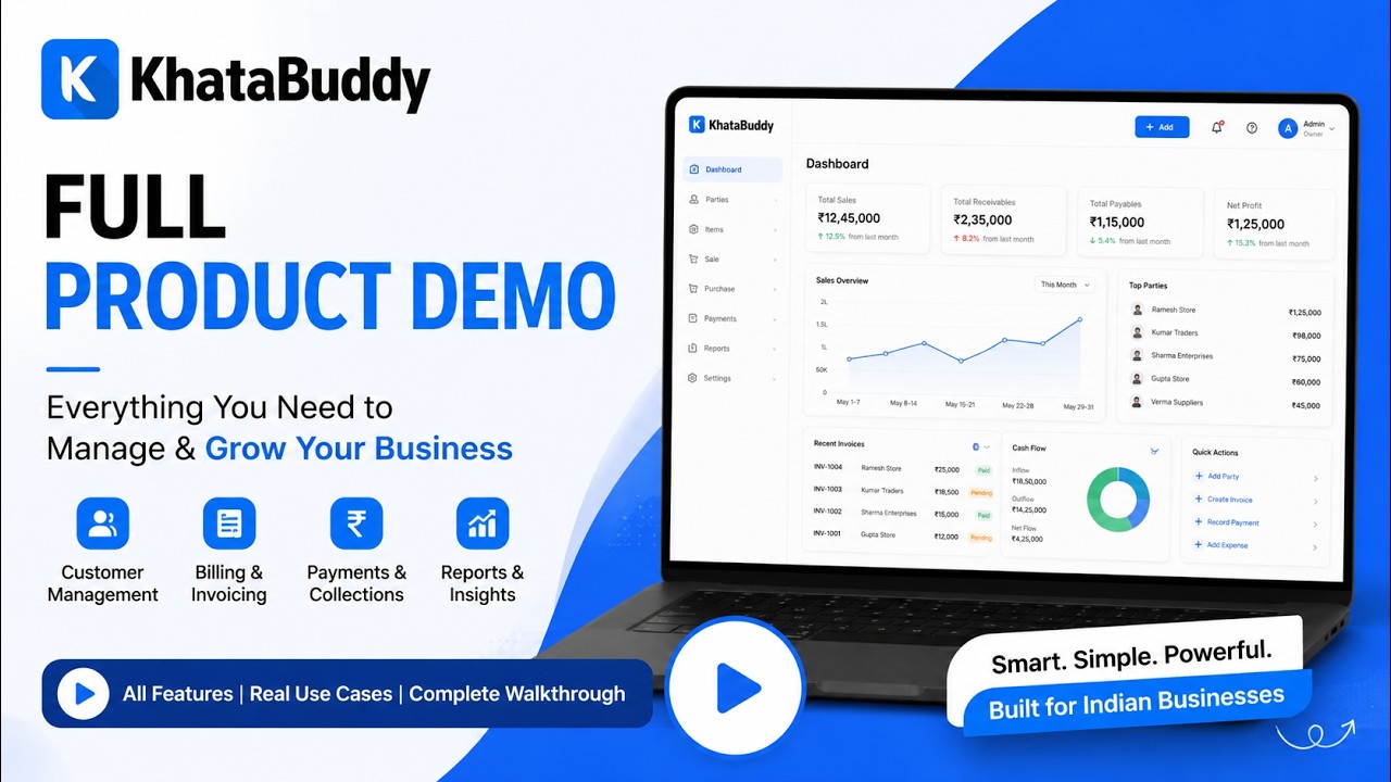 KhataBuddy full product demo — GST billing, inventory and accounting software
