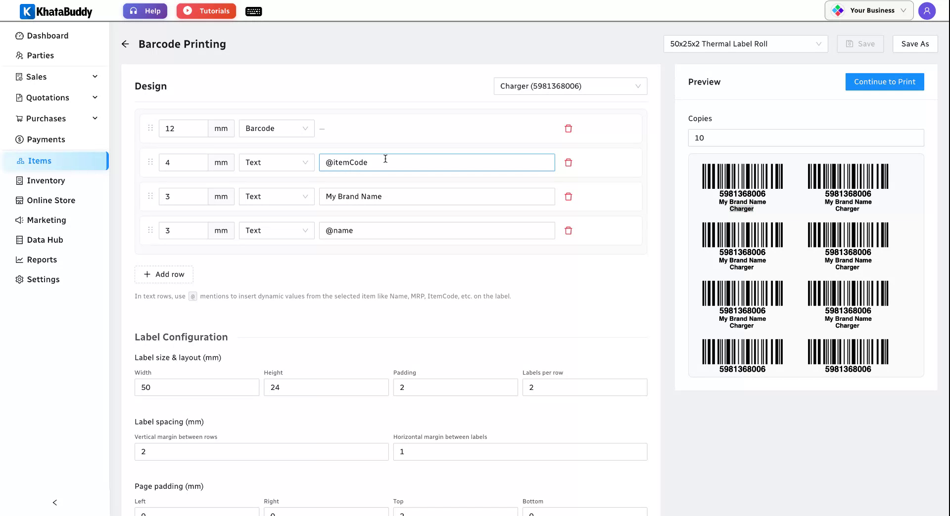 Combining static labels with dynamic code and MRP fields