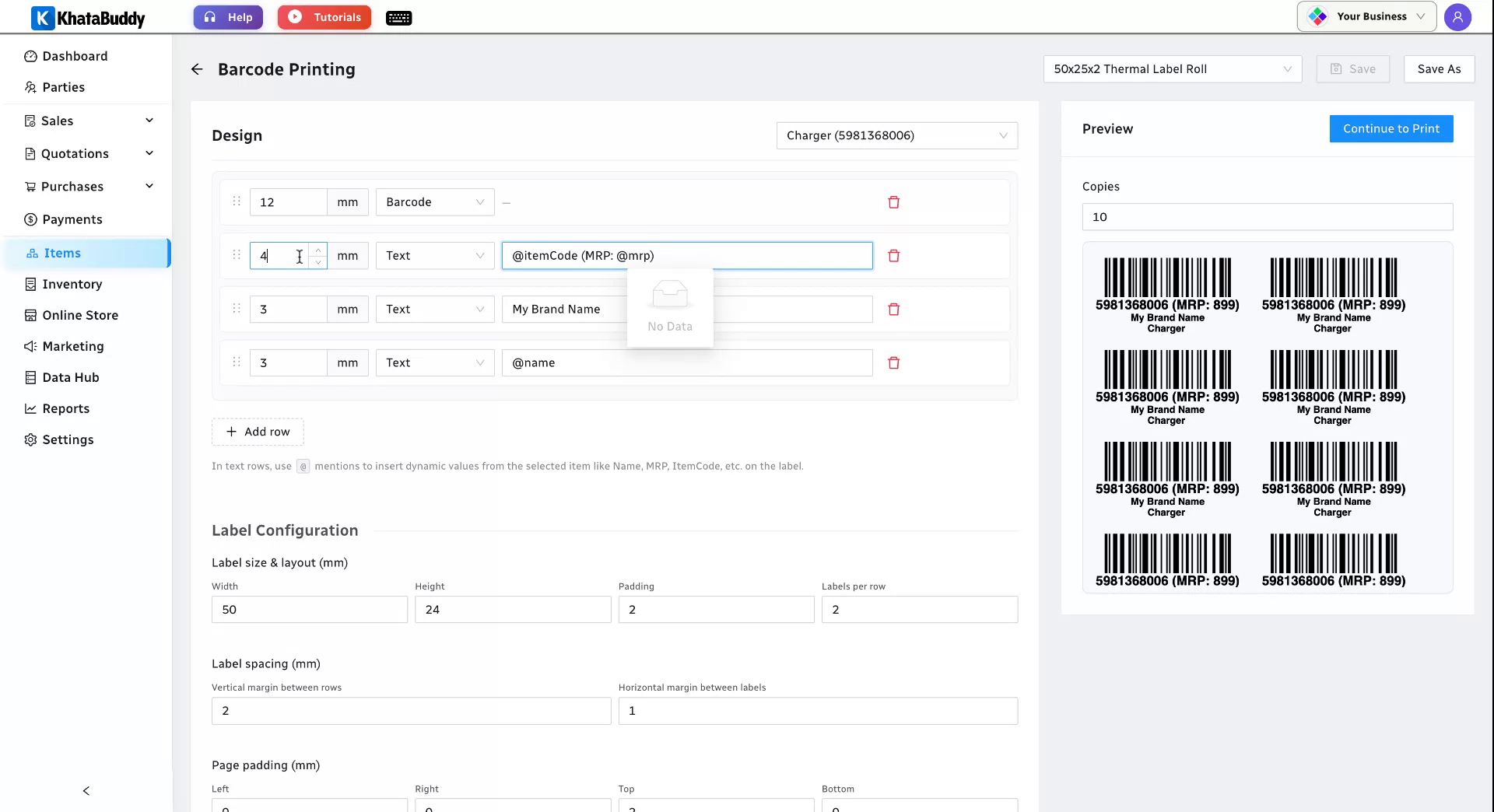 Adjusting the size and order of rows in the barcode design